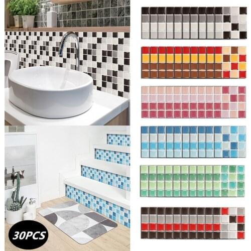 30Pcs 3D Mosaic Wall Tile Stickers DIY Waterproof Bathroom Kitchen Floor Self-adhesive Decals