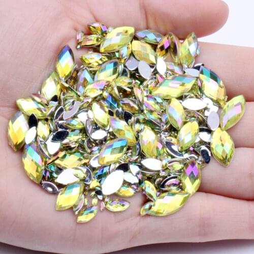6x12mm 500pcs AB Colors Marquise Flat Back Earth Facets Acrylic Rhinestones Glue On Beads DIY Crafts Jewelry Making Supplies