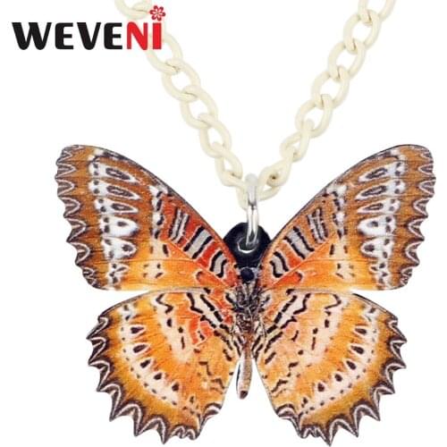 WEVENI Acrylic Novelty Tropic Butterfly Necklace Pendant Long Chain Choker Insect Jewelry For Women Girls Teens Gift Accessories