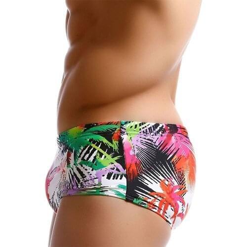 Bohemian Style Tropical Palm Mens Swimwear Boxer Brief Bikini Waterproof Swimming Trunks Surf Beach Sexy Swimsuit Shorts