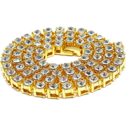 Hip Hop Gold Chain 1 Row 5MM Round Cut Tennis Long Chain Necklaces Set Mens Punk Iced Out Rhinestone chain Set Men Party Gifts