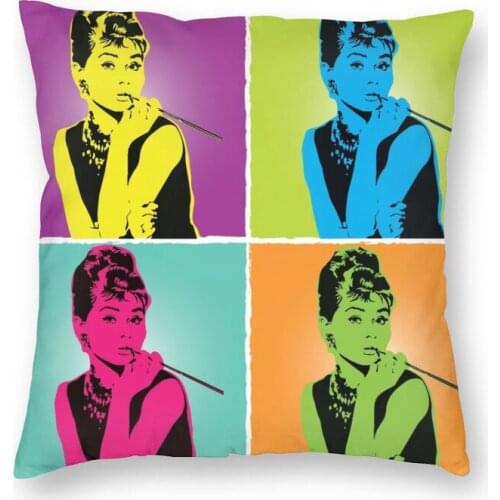 Miss Audrey Hepburn Pop Art Cushion Cover Sofa Home Decor Square Throw Pillow Case 45x45cm
