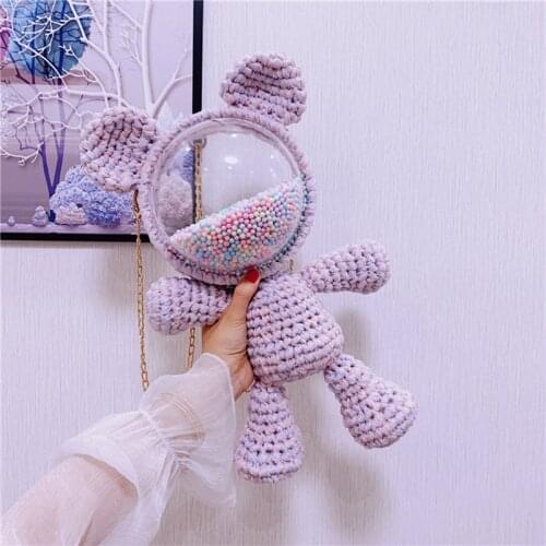 Home Diy Homemade Womens Handbag Trend 2021 Bag Wool Chain Women Shoulder Travel bags Bear Material Set Knit Crossbody Bag