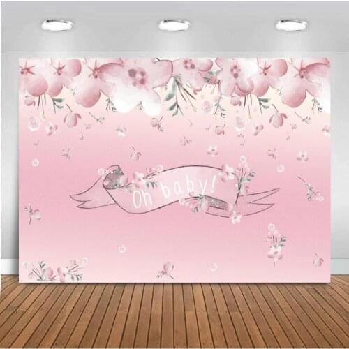 Pink Color Oh Baby Banner Backgrounds For Photo Decor Girl Princess Floral Beauty Party Newborn Celebration Backdrops For Table