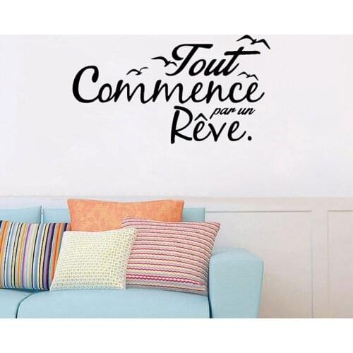 French Inspiration Quote Wall Decal Birds Letterings Dream Vinyl Sticker Bedroom Decoration Accessories Home Decor Murals C13-59