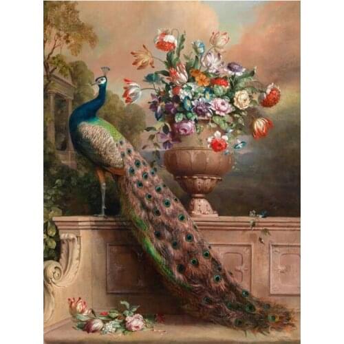 GELANYOUPIN 5D DIY Diamond Painting Flowers Peacock Embroidery Full Round Diamond Cross Stitch Rhinestone Mosaic Painting Decor