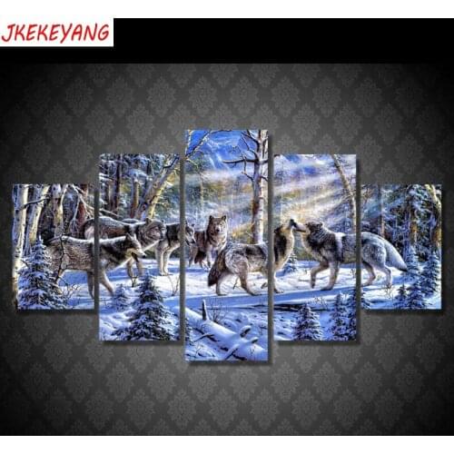 Full Square/Round Drill 5D DIY diamond painting 5pc Wolf Pictures mosaic Diamond Embroidery Wall Arts J1776
