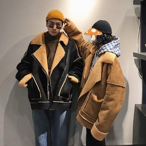 Fashion Men Wool Coat Lamb Cashmere Liner Loose Jacket Thick Warm Mens Parka Coats Patchwork K0104