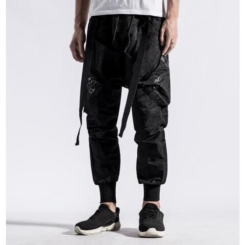 Big pocket personality fashion mens pants loose harem pant men feet trousers pantalones hombre cargo pantalon homme Korean black