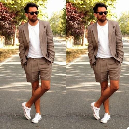 Casual Men Tuxedos Summer Notched Lapel Suits Custom Made Fashion Streetwear Daily Loose Blazer & Shorts 2 Piece Set