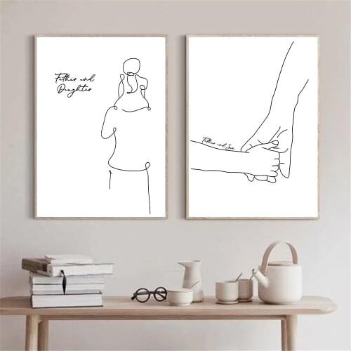 Hand In Hand Wall Art Painting Father Daughter Abstract Line Drawing Canvas Poster Family Print Wall Pictures Living Room Decor