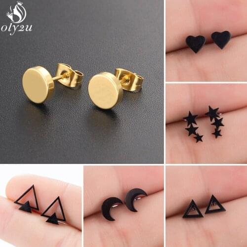 Multiple Fashion Stainless Steel Stud Earrings for Women Men Tiny Black Geometric Round Heart Triangle Earings Jewelry Punk Gift