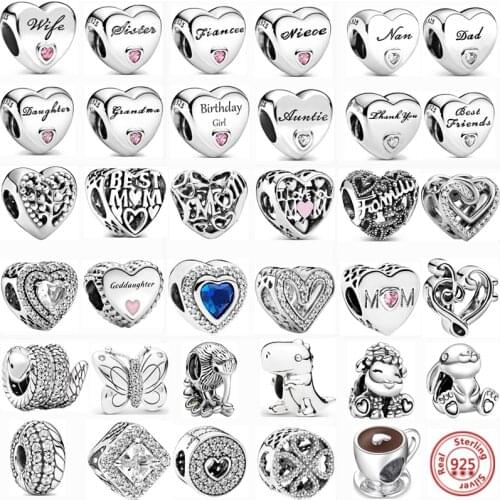 New I Love Mom Wife Coffee Cup Family Tree Beads Fit Original Pandora Charms Silver 925 Bracelets For Women Fashion Jewelry Gift