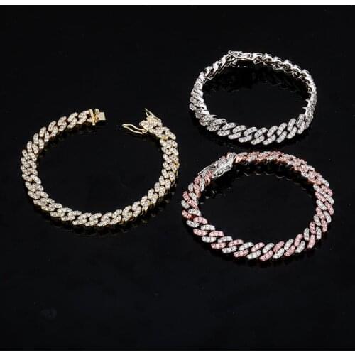 GUCY New 8mm Fashion Miami Cuban Bracelet Full Iced Out Cubic Zirconia Bracelet Hip Hop Rapper Jewelry Ladies Bracelet Gift