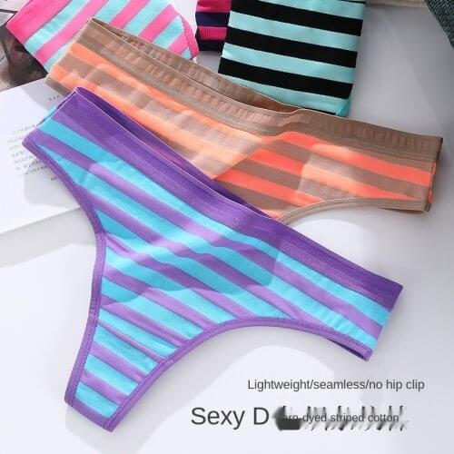 New Japanese Thong Pants Women Cotton Underwear Sexy Striped Panties Low Waist Seamless Sports T Pants Female Invisible Lingerie