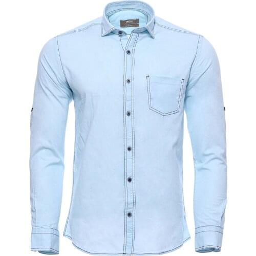 Birds Eye Patterned Slim Fit Ice Blue Shirt