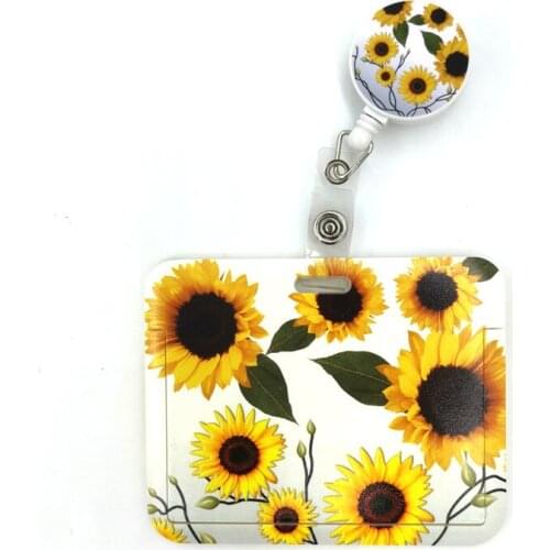 Sunflowers Flowers Anime Cartoon Cute Credit Card Holder Lanyard Women Men Kid Badge Reel ID Name Bus Clips Card Badge Holder