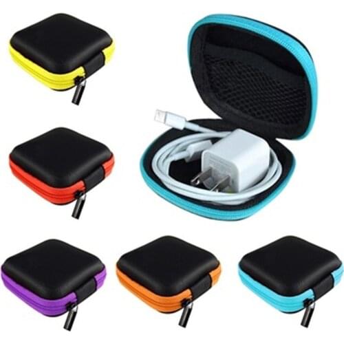 Portable Mini Electronic Bag Zipper Headphones Box In-ear Earphone Cases EVA Square Earbuds Headset Carry Digital Bag