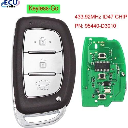 Keyless-Go 3 button FSK433.92MHz ID47 CHIP Remote Key for Hyundai Tucson 2018 PN: 95440-D3010