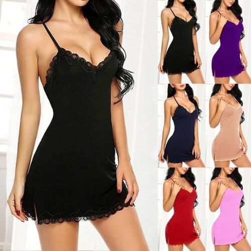 Richkeda Store New 2021 Ladies Lingerie Sleepwear Fashion Women Silk Satin Nightie Gown Babydoll Lace Mesh Nightwear Plus Size