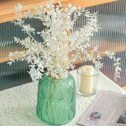 Luxury Ins Style Real Dried Flower Eternal Ruscus Rich Noble Leaves White Branch Brown Green Bottle Copper Edge Home Decoration