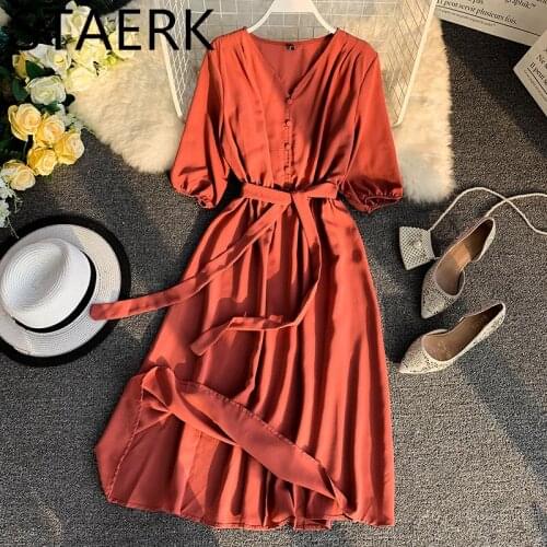 V-neck 5-minute Sleeve Received Belt Tie Sets of Long and Medium-length Dresses Women Beach Dress Sexy Sling Beach Wear Dress Sa