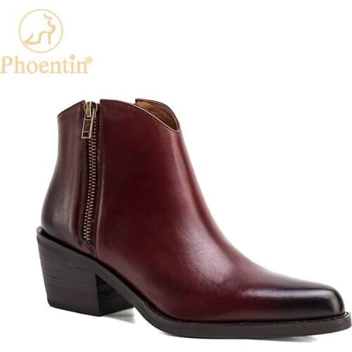 Phoentin cowboy boots women cool luxury womens shoes two side zipper elegant boots for lady cow leather pointed toe 2020 FT1180