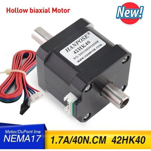 5PCS Nema17 Stepper Motor 42 double shaft motor 1.7A 40N.CM 42HK40 Hollow biaxial motor 4-lead for CNC worm wheel edging machine