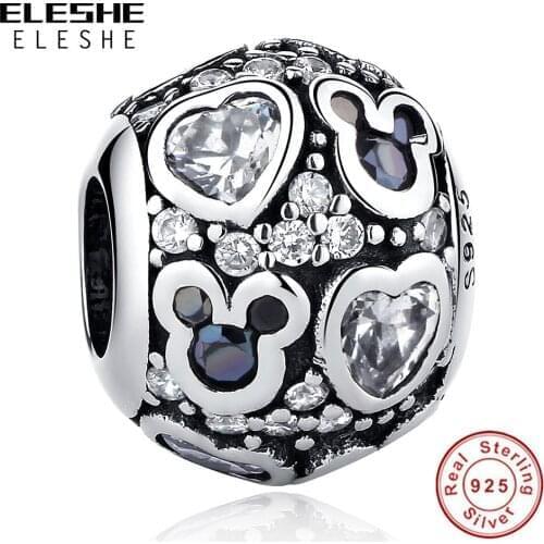 ELESHE Wholesale European Style 100% 925 Sterling Silver Crystal CZ Minnie Bead Fit Charm Bracelets for Women DIY Jewelry
