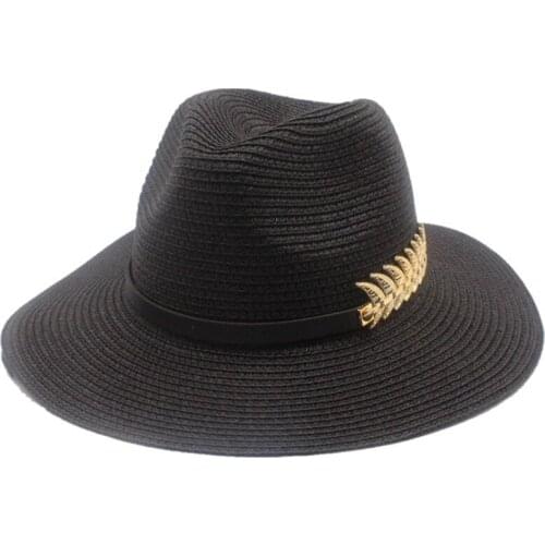 Seioum Fashion Women Men Summer Straw Panama Hat For Lady Wide Brim Beach Sun Hat With Mesh Sunbonnet Cap Size 56-58CM