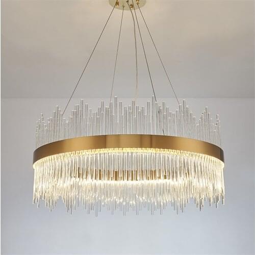 Nordic Luxury Ring Crystal Strip Chandeliers Lights Living Room Large Villa Duplex Restaurant Hotel Glass Luster Lights Fixtures