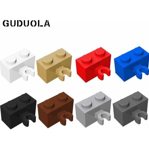 Guduola Special Brick 1x2 with Vertical Clip (Open 'O' clip) 30237/95820 MOC Building Block Small Particle Parts 50pcs/LOT