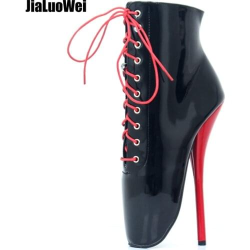 Jialuowei Ballet Boots 18cm Super High Heel Lace-Up Pointed Toe SpiKe Heels Women Sexy Fetish Ankle Boots