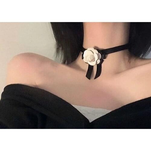 Camellia Black Bow Choker Womens Girl Clavicle Chain Necklace Jewelry