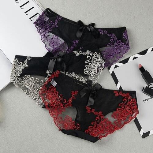 Women Underwear sexy embroidery women panties transparent briefs seamless panties Lace Lingerie G String Thong female underpant