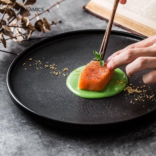 1 Pcs Black ceramic Retro dinner plate tableware Matte Western plate steak salad dessert cake sushi storage decorative plates