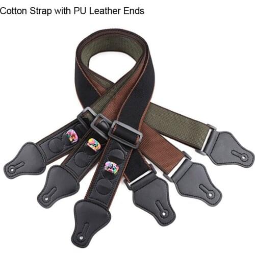 10 pcs Adjustable Guitar Strap Cotton Belt with 3 Plectrums Pick Holders PU Leather Ends Acoustic Electric Guitarra Bass ukulele