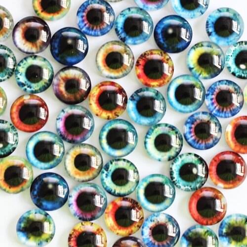 12mm All In Pairs Dragon Eyes Round Glass Cabochon Flatback photo Jewelry Finding Cameo Pendant Settings 50pcs/lot K05358