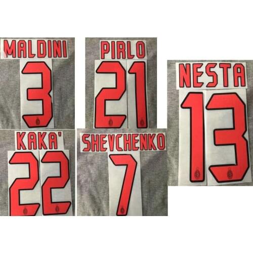 2006 2007 Away AC Nameset #22 KAKA #21 PIRLO #80 RONALDINHO #13 NESTA #7 Shevchenko #3 MALDINI Nameset Printing Soccer Patch
