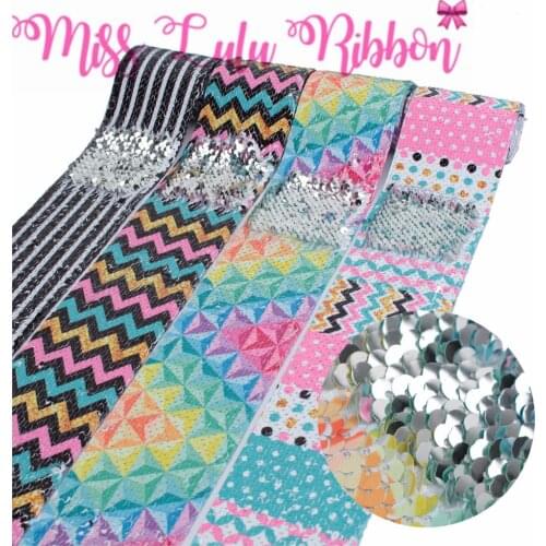 3"75mm Colorful Geometric Wave Diamond Double Reversible Silver Sequin Ribbon Black Stripes DIY Party Gift Bowknots 46yards/roll