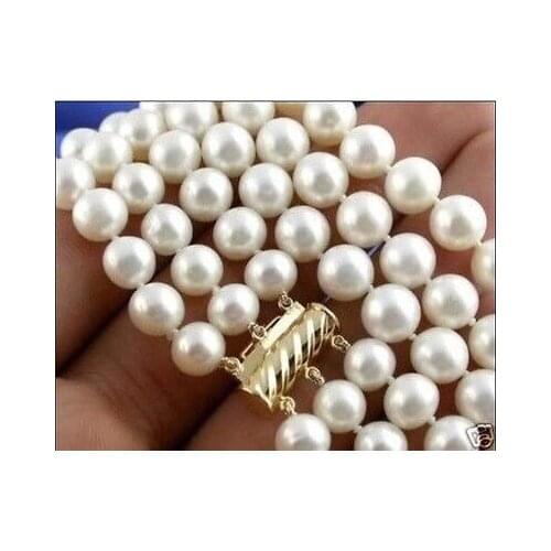 3 Row 8-9mm NATURAL AKOYA WHITE PEARL NECKLACE Jewelry word wholesale Genuine 18inch Wedding women Jewelry Free shipping