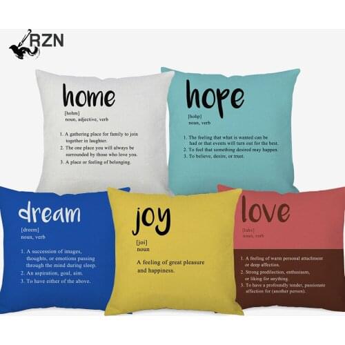45x45cm English Words Definition Cushion Covers Home Hope Dream Joy Love Faith Cushion Cover Sofa Throw Pillow Case