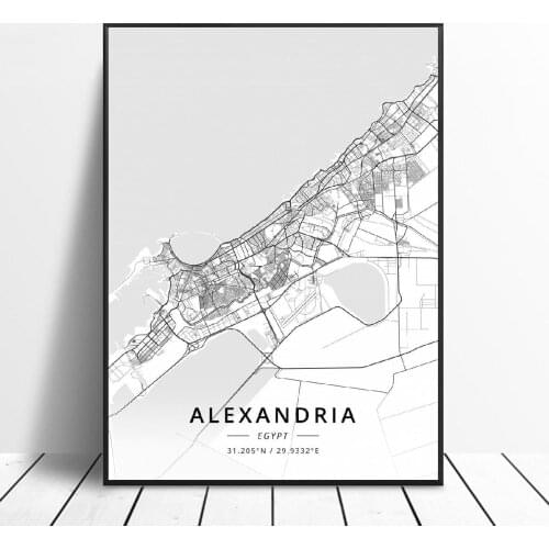 Alexandria Cairo Egypt Canvas Art Map Poster