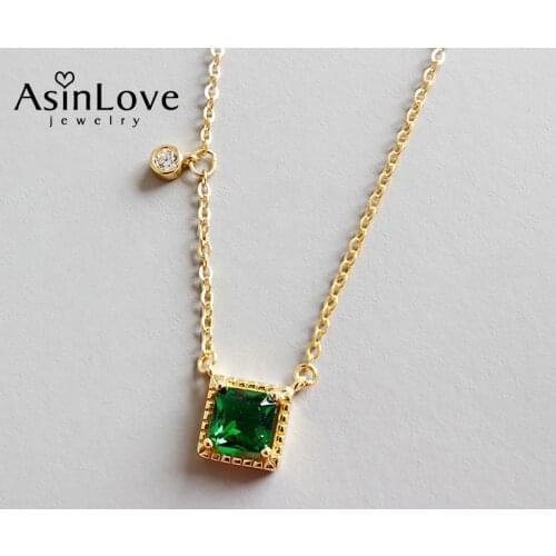 AsinLove Square Emerald Zircon Pendant Necklace for Female Real 925 Sterling Silver Luxury Elegant Necklaces Anniversary Gifts