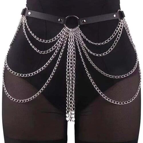 Harajuku American Street Dance Personality Punk Waist Chain Gothic Multilayer Metal Chain Tassel Sexy Body Chains Jewelry Belt