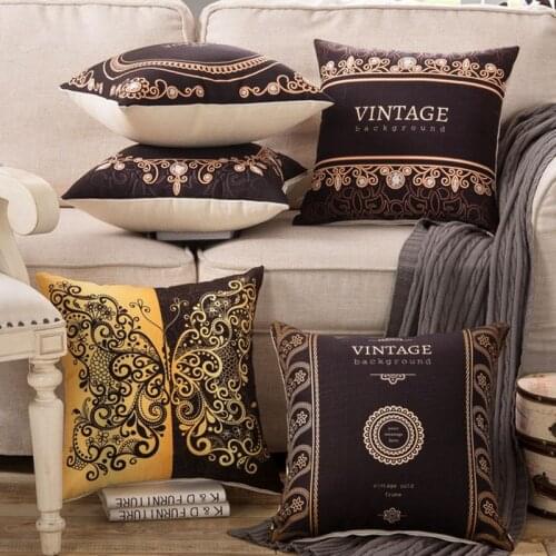 Geometric Flower Printed Black Gold Pillows Cases Retro Vintage Pillow Cover Case Bedroom Home Decorative Throw Pillowcases