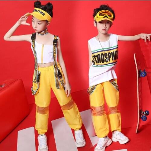 ChildrenS Hip Hop Dance Clothing Trend Girls Jazz Costume Boys Street Drums Sleeveless TopsYellow Loose Hip Hop Pant VDB967