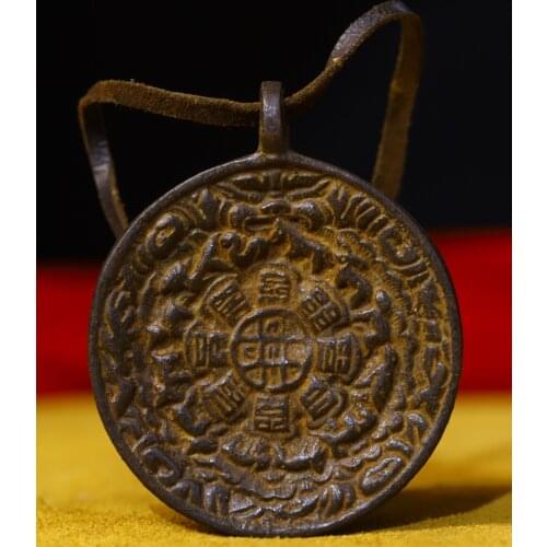 Home Decor 2" Tibet Buddhism Old Bronze Skull statue Nine Palaces Bagua Amulet Pendant Enshrine the Buddha