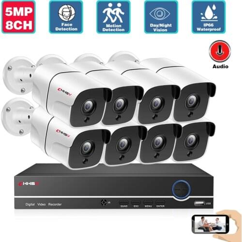 HD 8CH 5MP POE Security Camera System Face Record NVR Outdoor Waterproof IP Camera Audio Record Home Video Surveillance Kit
