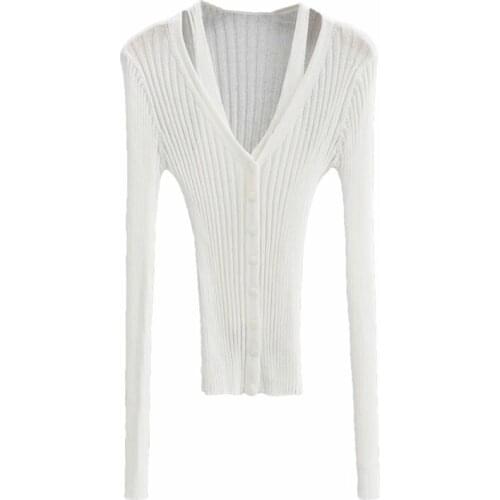 Fake Two-Piece Halter White Knitted Sweater Womens Autumn 2021 New Long Sleeve Slim Tight Bottoming Sweaters chic Top